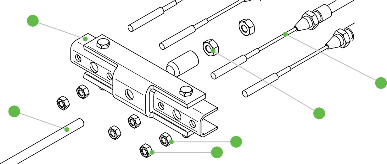 Fig. 52 — Exploded diagram of the brake rod assembly components: rod, adjuster, lock nuts, and clevis ends. The brake rod connects the overrun coupling to the cable compensator bar and must be set with no tension and no free play